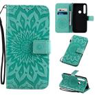 For Motorola MOTO One Pressed Printing Sunflower Pattern Horizontal Flip PU Leather Case with Holder & Card Slots & Wallet & Lanyard(Green) - 1