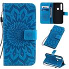 For Motorola MOTO One Pressed Printing Sunflower Pattern Horizontal Flip PU Leather Case with Holder & Card Slots & Wallet & Lanyard(Blue) - 1