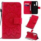 For Motorola MOTO One Pressed Printing Sunflower Pattern Horizontal Flip PU Leather Case with Holder & Card Slots & Wallet & Lanyard(Red) - 1