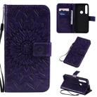 For Motorola MOTO One Pressed Printing Sunflower Pattern Horizontal Flip PU Leather Case with Holder & Card Slots & Wallet & Lanyard(Purple) - 1