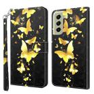 For Samsung Galaxy S21 FE 5G 3D Painting Pattern TPU + PU Leather Phone Case(Gold Butterfly) - 1