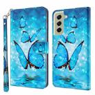 For Samsung Galaxy S22 5G 3D Painting Pattern TPU + PU Leather Phone Case(Three Butterflies) - 1