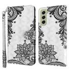 For Samsung Galaxy S22 5G 3D Painting Pattern TPU + PU Leather Phone Case(Diagonal Black Flower) - 1