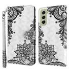 For Samsung Galaxy S22+ 5G 3D Painting Pattern TPU + PU Leather Phone Case(Diagonal Black Flower) - 1