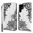 For Samsung Galaxy S22 Ultra 5G 3D Painting Pattern TPU + PU Leather Phone Case(Diagonal Black Flower) - 1