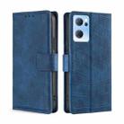 For OPPO Reno7 5G Skin Feel Crocodile Texture Magnetic Clasp PU Leather Phone Case(Blue) - 1