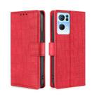 For OPPO Reno7 Pro 5G Skin Feel Crocodile Texture Magnetic Clasp PU Leather Phone Case(Red) - 1