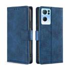 For OPPO Reno7 Pro 5G Skin Feel Crocodile Texture Magnetic Clasp PU Leather Phone Case(Blue) - 1