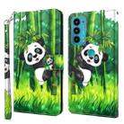 For Motorola Moto E20 / E30 / E40 3D Painting Pattern TPU + PU Leather Phone Case(Panda Climbing Bamboo) - 1