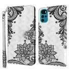 For Motorola Moto G22 3D Painting Pattern TPU + PU Leather Phone Case(Diagonal Black Flower) - 1