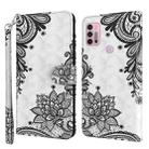 For Motorola Moto G30 / G20 / G10 3D Painting Pattern TPU + PU Leather Phone Case(Diagonal Black Flower) - 1