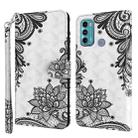 For Motorola Moto G60 3D Painting Pattern TPU + PU Leather Phone Case(Diagonal Black Flower) - 1