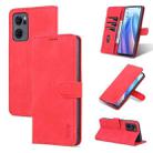 For OPPO Reno7 Global AZNS Skin Feel Calf Texture Flip Leather Phone Case(Red) - 1