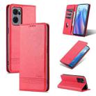 For OPPO Reno7 Global AZNS Magnetic Calf Texture Flip Leather Phone Case(Red) - 1