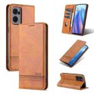 For OPPO Reno7 Global AZNS Magnetic Calf Texture Flip Leather Phone Case(Light Brown) - 1