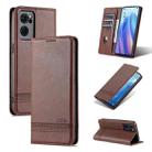 For OPPO Reno7 Global AZNS Magnetic Calf Texture Flip Leather Phone Case(Dark Brown) - 1
