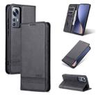 For Xiaomi 12 / 12X AZNS Magnetic Calf Texture Flip Leather Phone Case(Black) - 1