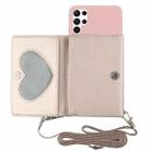 For Samsung Galaxy S22 Ultra 5G Crossbody Lanyard Wallet Card Bag Phone Case(Pink) - 1