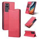 For Xiaomi Redmi K40S AZNS Magnetic Calf Texture Leather Phone Case(Red) - 1