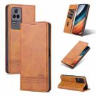 For Xiaomi Redmi K40S AZNS Magnetic Calf Texture Leather Phone Case(Light Brown) - 1