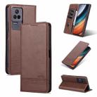 For Xiaomi Redmi K40S AZNS Magnetic Calf Texture Leather Phone Case(Dark Brown) - 1