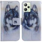For OPPO Realme C35 Coloured Drawing Leather Phone Case(White Wolf) - 1