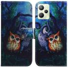 For OPPO Realme C35 Coloured Drawing Leather Phone Case(Oil Painting Owl) - 1