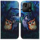 For Xiaomi Redmi 10A Coloured Drawing Leather Phone Case(Oil Painting Owl) - 1