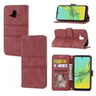 For Fujitsu Arrows F-52B Embossed Striped Magnetic Buckle Horizontal Flip Phone Leather Case(Red) - 1