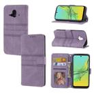 For Fujitsu Arrows F-52B Embossed Striped Magnetic Buckle Horizontal Flip Phone Leather Case(Purple) - 1