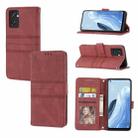 For OPPO Reno7 SE 5G Embossed Striped Magnetic Buckle Horizontal Flip Phone Leather Case(Red) - 1