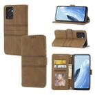 For OPPO Reno7 SE 5G Embossed Striped Magnetic Buckle Horizontal Flip Phone Leather Case(Brown) - 1