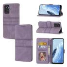 For OPPO Reno7 SE 5G Embossed Striped Magnetic Buckle Horizontal Flip Phone Leather Case(Purple) - 1