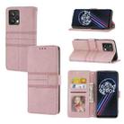 For OPPO Realme 9 Pro+ Embossed Striped Magnetic Buckle Horizontal Flip Phone Leather Case(Pink) - 1