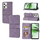 For OPPO Realme C35 Embossed Striped Magnetic Buckle Horizontal Flip Phone Leather Case(Purple) - 1