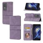 For Xiaomi Redmi K50 Pro Embossed Striped Magnetic Buckle Horizontal Flip Phone Leather Case(Purple) - 1