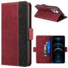 For iPhone 12 Pro Max Stitching Magnetic RFID Leather Case(Red) - 1