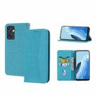 For OPPO Reno7 5G Woven Texture Stitching Magnetic PU Leather Phone Case(Blue) - 1