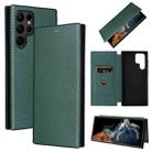 For Samsung Galaxy S22 Ultra 5G Carbon Fiber Texture Horizontal Flip Leather Phone Case(Green) - 1