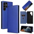 For Samsung Galaxy S22 Ultra 5G Carbon Fiber Texture Horizontal Flip Leather Phone Case(Blue) - 1