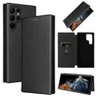 For Samsung Galaxy S22 Ultra 5G Carbon Fiber Texture Horizontal Flip Leather Phone Case(Black) - 1