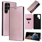 For Samsung Galaxy S22 Ultra 5G Carbon Fiber Texture Horizontal Flip Leather Phone Case(Pink) - 1