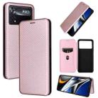 For Xiaomi Poco X4 Pro 5G Carbon Fiber Texture Horizontal Flip Leather Phone Case(Pink) - 1