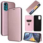 For Motorola Moto G22 Carbon Fiber Texture Horizontal Flip Leather Phone Case(Pink) - 1