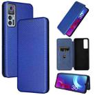 For TCL 30 5G / 30+ Carbon Fiber Texture Horizontal Flip Leather Phone Case(Blue) - 1