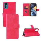 For Motorola Moto G22 Skin Feel Magnetic Buckle Calf Texture PU Phone Case(Rose Red) - 1