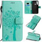 For Xiaomi Redmi Note 8T Tree & Cat Pattern Pressed Printing Horizontal Flip PU Leather Case with Holder & Card Slots & Wallet & Lanyard(Green) - 1