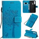 For Xiaomi Redmi Note 8T Tree & Cat Pattern Pressed Printing Horizontal Flip PU Leather Case with Holder & Card Slots & Wallet & Lanyard(Blue) - 1