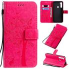 For Xiaomi Redmi Note 8T Tree & Cat Pattern Pressed Printing Horizontal Flip PU Leather Case with Holder & Card Slots & Wallet & Lanyard(Rose Red) - 1
