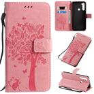 For Xiaomi Redmi Note 8T Tree & Cat Pattern Pressed Printing Horizontal Flip PU Leather Case with Holder & Card Slots & Wallet & Lanyard(Pink) - 1